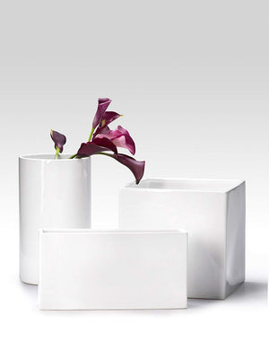 Serene Spaces Living Gloss White Ceramic Cube, Cylinder And Rectangle Vases