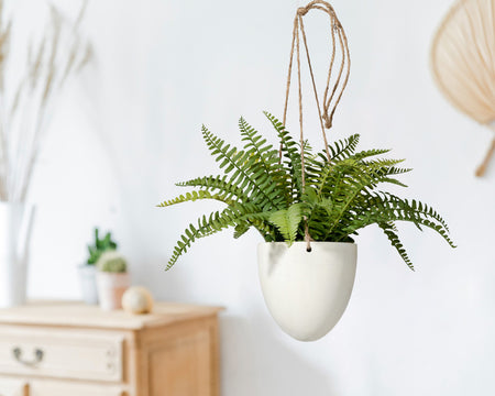 Faux Boston Fern in Hanging Pot - in 2 Sizes