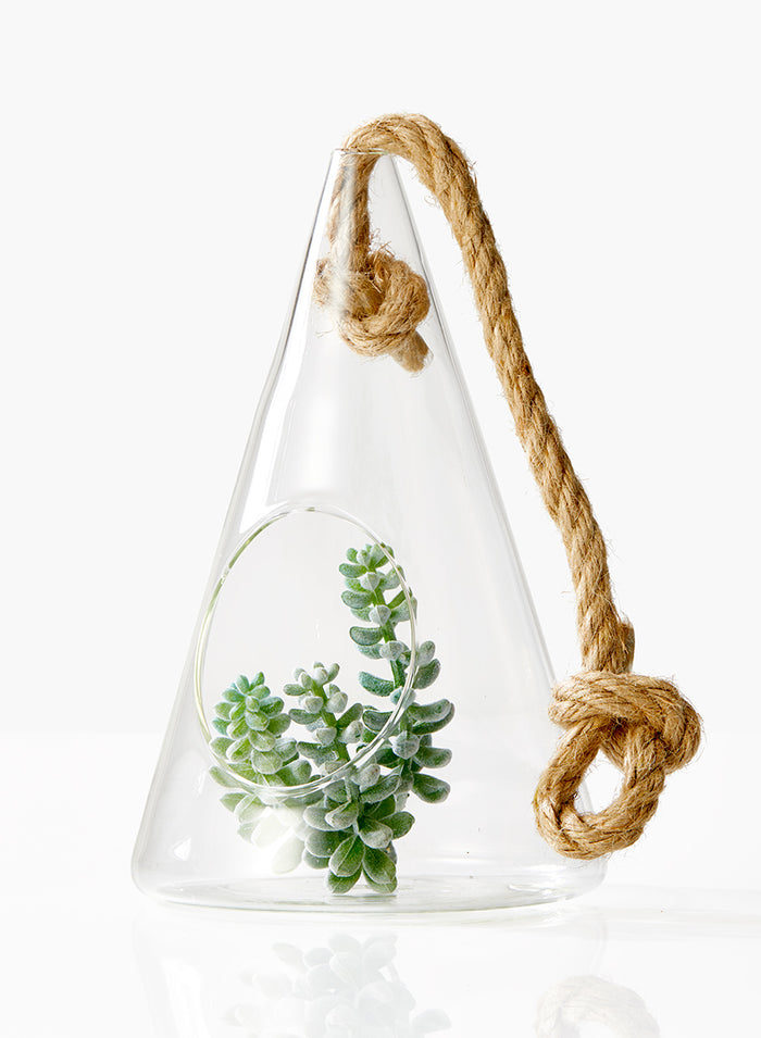 Serene Spaces Living Set of 2 Hanging Glass Teepee Vase for Plants, 8" H& 5" D