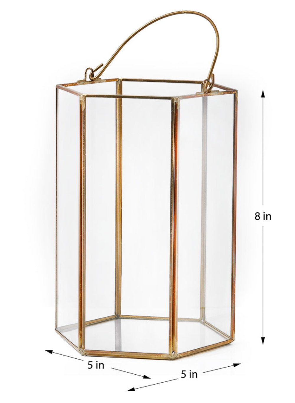 Gold Hexagon Glass Lantern, 5" Diameter & 8" Tall