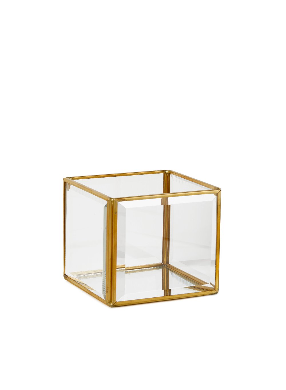 Beveled Glass Gold Hurricane with Mirror Bottom, in 4 Shapes