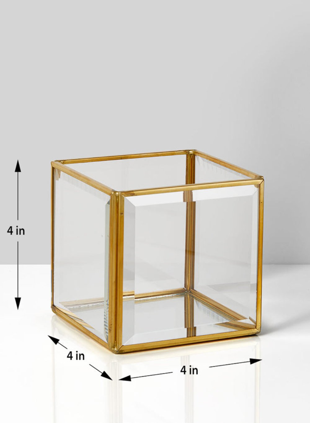 Beveled Glass Gold Hurricane with Mirror Bottom, in 4 Shapes