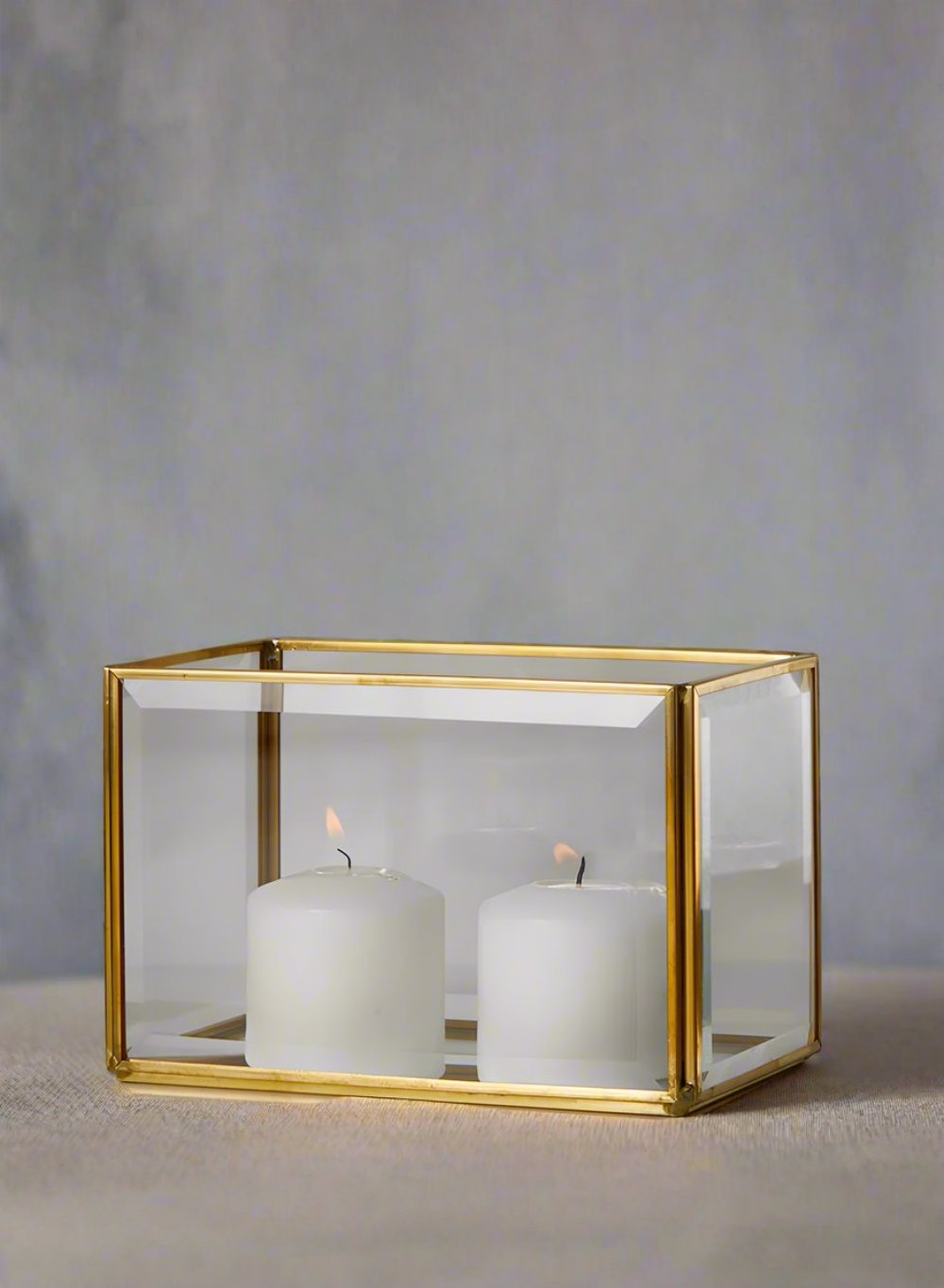 Beveled Glass Gold Hurricane with Mirror Bottom, in 4 Shapes