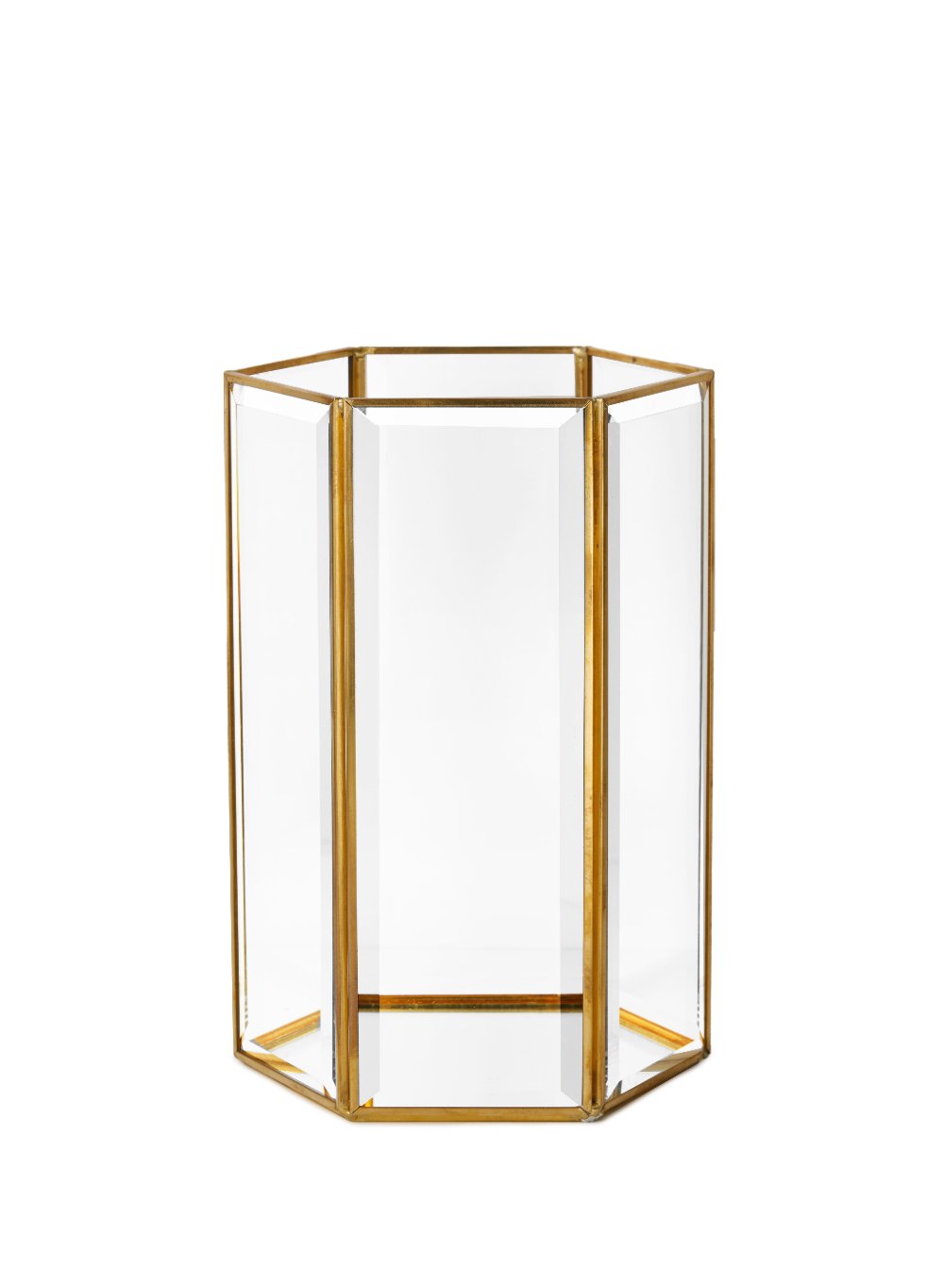 Beveled Glass Gold Hurricane with Mirror Bottom, in 4 Shapes