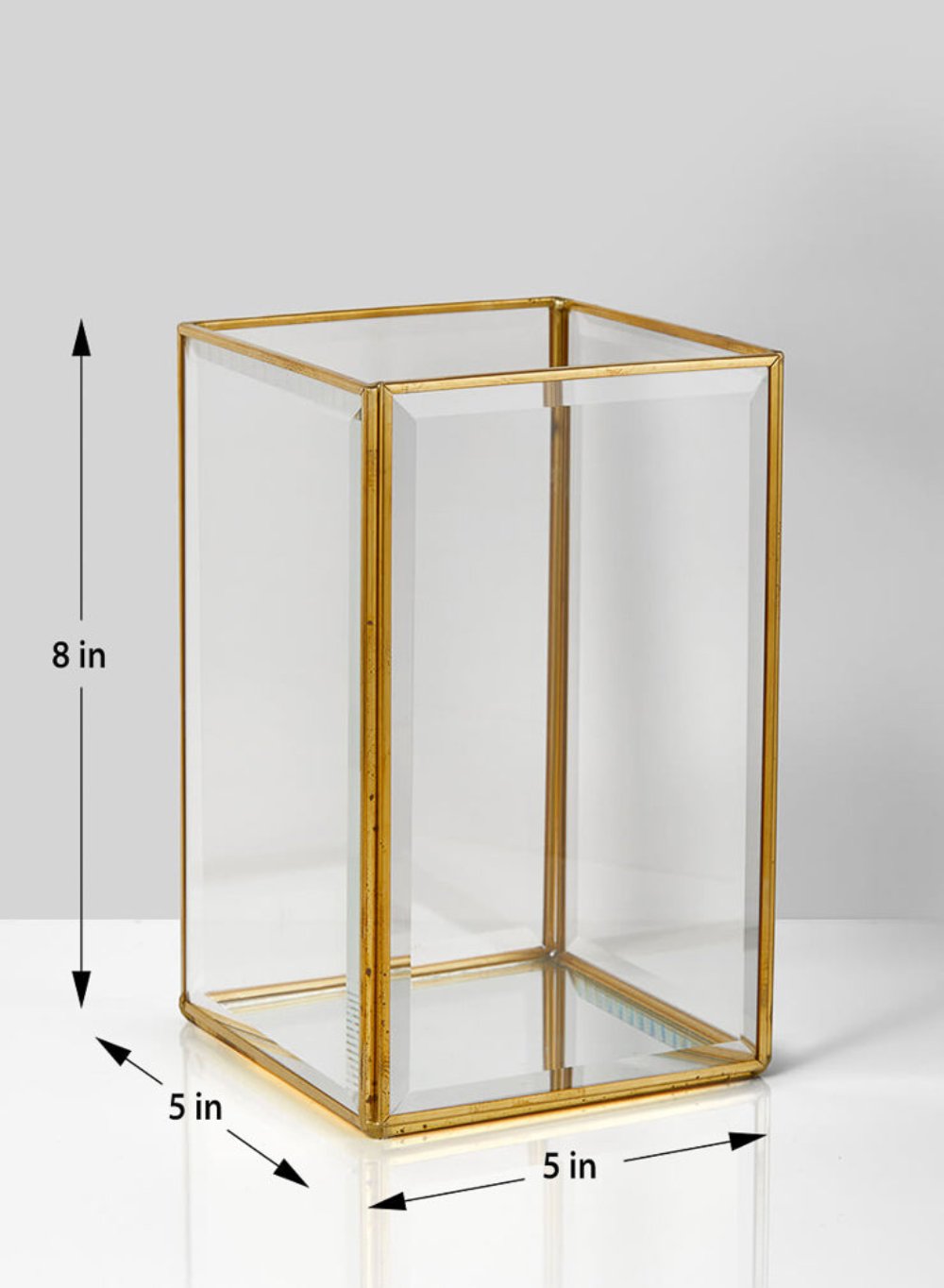 Beveled Glass Gold Hurricane with Mirror Bottom, in 4 Shapes