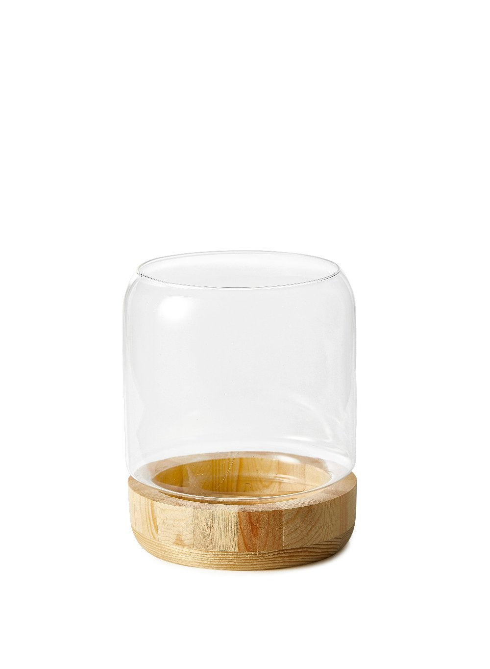 Serene Spaces Living Glass Candle Holder Hurricane with Wood Base, 2 Size Option