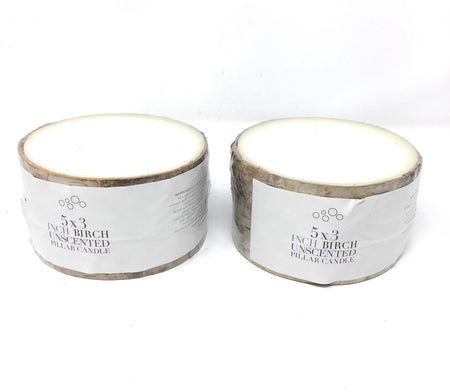 Serene Spaces Living Birch Bark Candle, Set of 2, Large Size – Pillar Style Candle Brings Nature Indoors, 5" in Diameter & 3" Tall