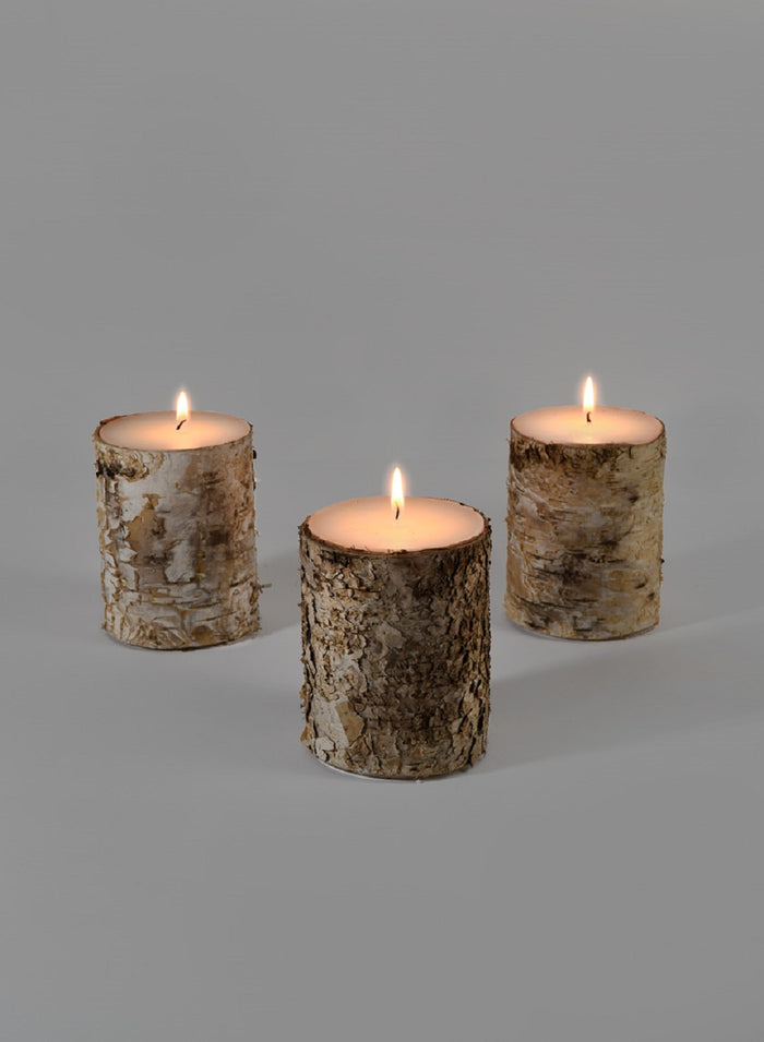 4" Birch Bark Candle, Set of 3