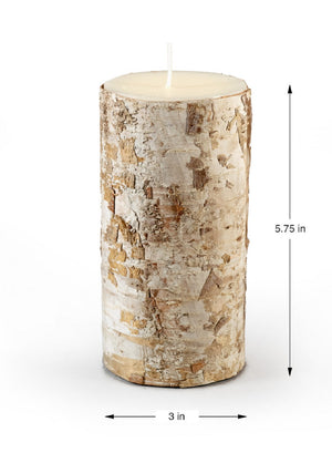 Serene Spaces Living Birch Bark Candle, Set of 3, Medium Size – Pillar Style Candle Brings Nature Indoors, 3" in Diameter & 5.75" Tall