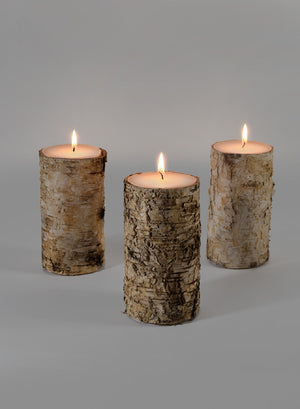 Serene Spaces Living Birch Bark Candle, Set of 3, Medium Size – Pillar Style Candle Brings Nature Indoors, 3" in Diameter & 5.75" Tall