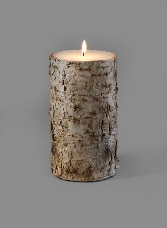 Serene Spaces Living Birch Bark Pillar Candle– Brings Nature Indoors, In 3 Sizes