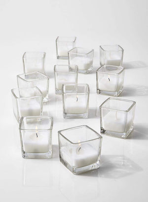 Serene Spaces Living 10-Hour White Unscented Cube Votive Candles in Set of 96– Classic Clear Glass Design in 2” Cubes