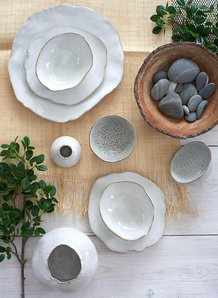 Large Free-Form Edge Glazed Ceramic Bowl, Set of 4