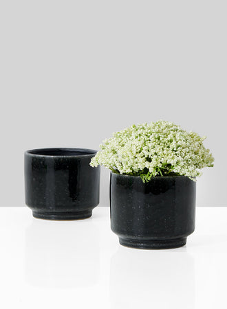 Glossy Black Ceramic Bowl Vase, Available in 3 Sizes