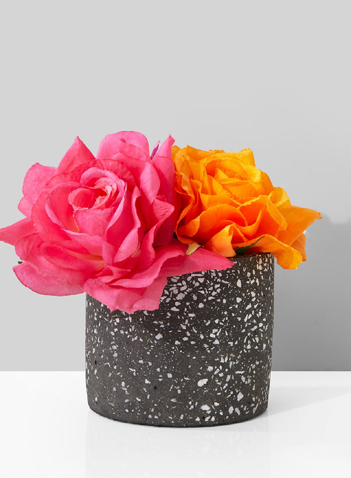 Serene Spaces Living Black Terrazzo Cylinder for Flowers, 4" Tall & 4.75" Dia