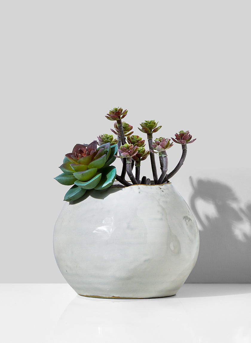 Serene Spaces Living Small Glazed Ceramic Fishbowl Vase, Set of 4- Centerpiece for Vintage Weddings, Events, Measures 4" Tall and 5" Diameter