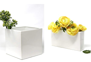 Serene Spaces Living Gloss White Ceramic Cube, Cylinder And Rectangle Vases