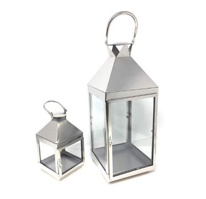 Burnished Silver Steel Square Lantern, 4" Square & 8" Tall
