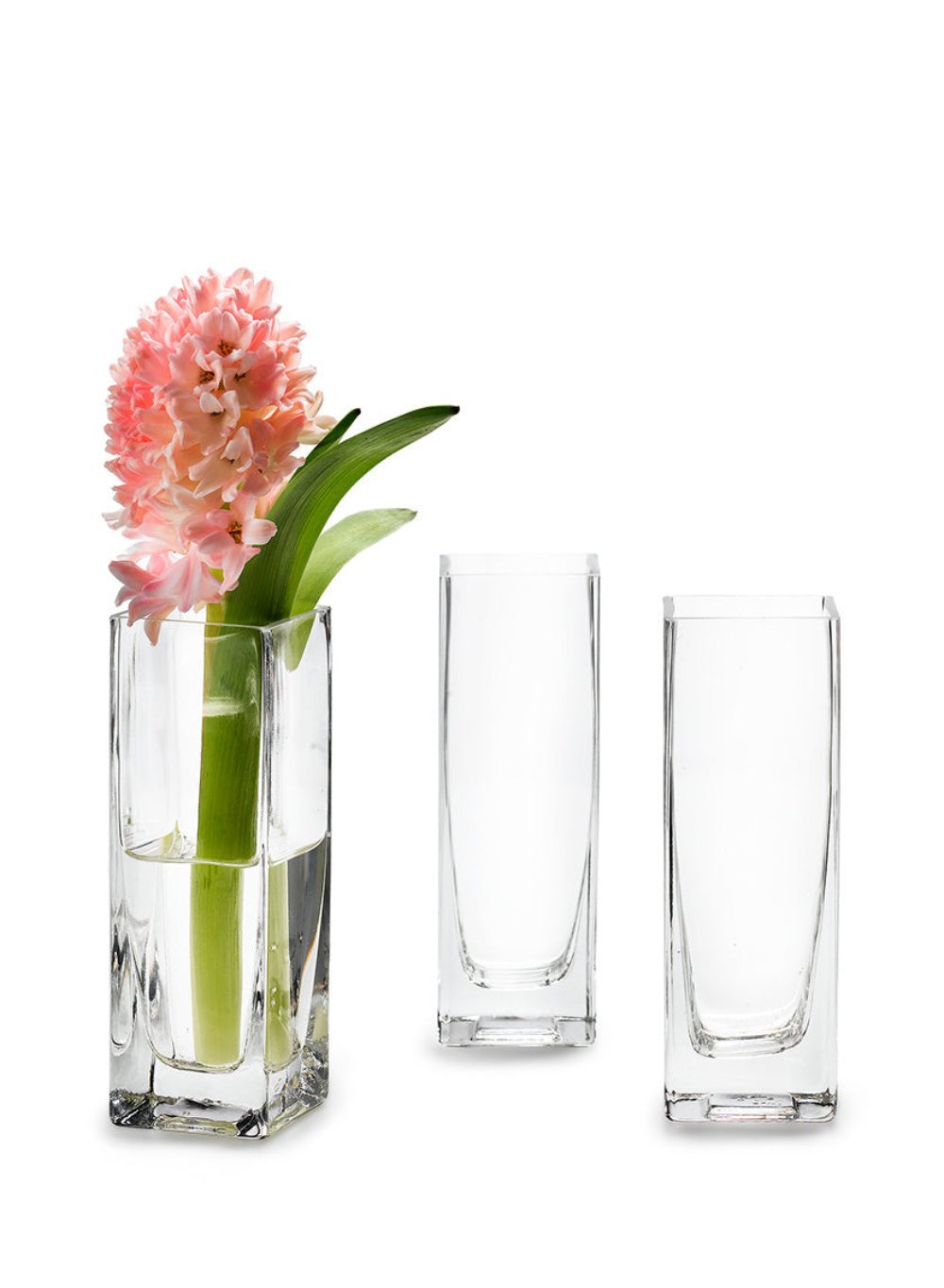 Soft Square Glass Vase, 2" Square & 6" Tall, Set of 4