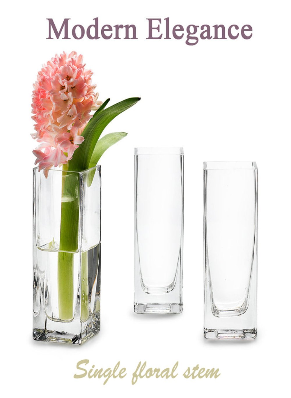 Soft Square Glass Vase, 2" Square & 6" Tall, Set of 4