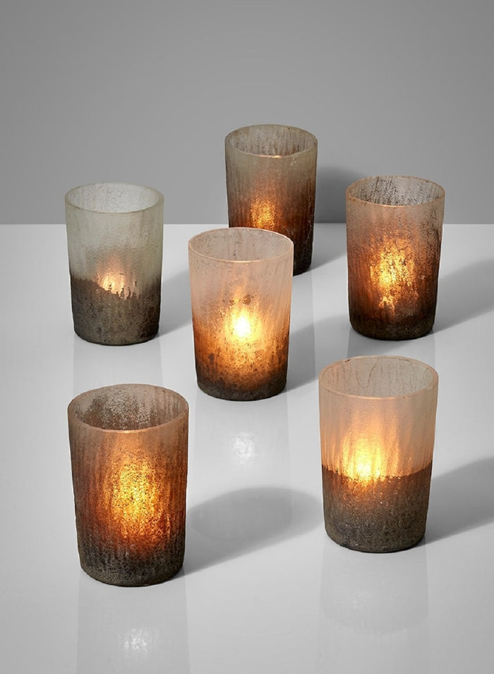 Serene Spaces Living Set of 48 Ombre Frost Gold Glitter Votive Candle Holders, Ideal for Weddings Parties Events Spa Fall Table Decorations, 3" Tall and 2.25" Diameter