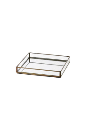 Serene Spaces Living Square Glass Tray with Antique Gold Frame, Measures 8.25” Length, 8.25” Width and 1.25” Tall