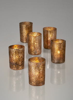 Serene Spaces Living Set of 6 Vintage Bronze & Silver Mercury Glass Candle Holder, Ideal for Weddings Parties Fall Table Decorations, 3.25" Tall and 2.25" Diameter