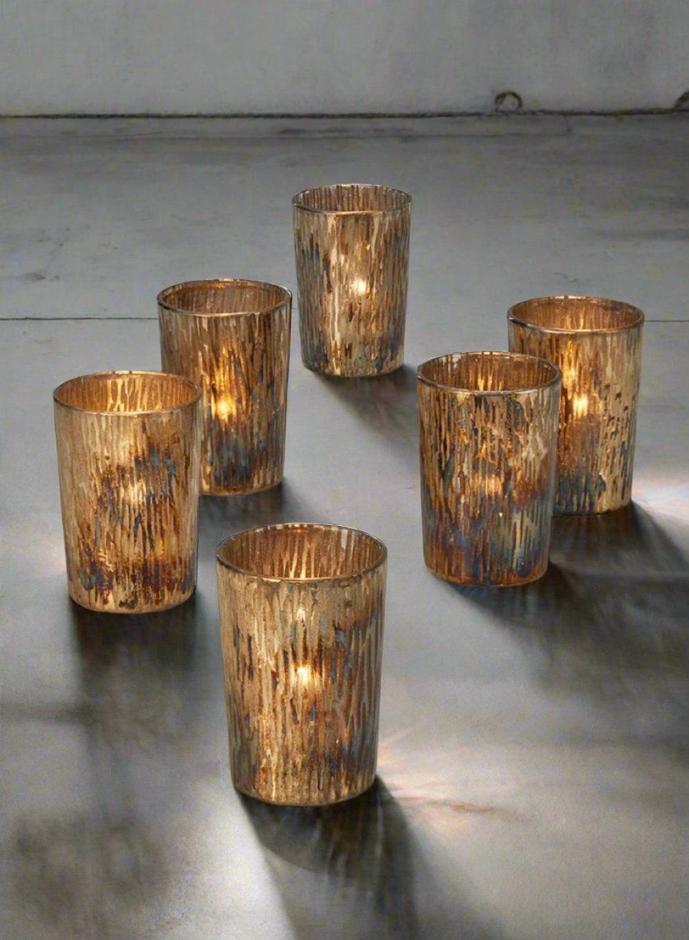 Serene Spaces Living Set of 6 or 48 Oxidized Glass Votive Candle Holders, Ideal for Weddings Parties Events Spa Fall Table Decorations, 3.25" Tall and 2.25" Diameter