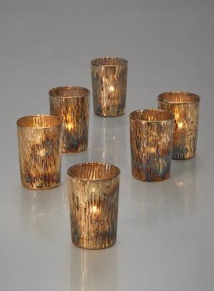 Serene Spaces Living Set of 6 or 48 Oxidized Glass Votive Candle Holders, Ideal for Weddings Parties Events Spa Fall Table Decorations, 3.25" Tall and 2.25" Diameter