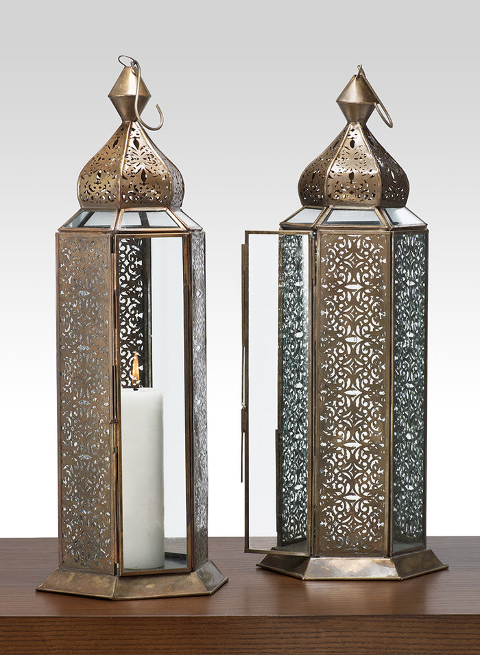 Moroccan Lantern, 5.75" Square & 16" Tall - Set of 2