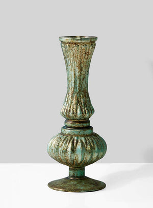 Serene Spaces Living Verdigris Glass Bud Vase, Vintage Style Vase, Measures 7” Tall and 2.75” Diameter, Set of 4