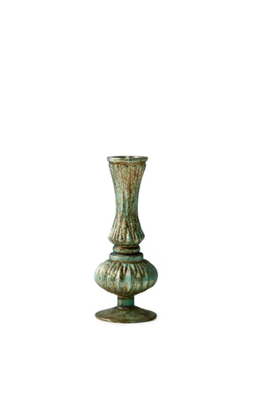 Serene Spaces Living Verdigris Glass Bud Vase, Vintage Style Vase, Measures 7” Tall and 2.75” Diameter