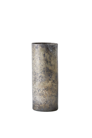 Serene Spaces Living Vintage Style Pewter Cylinder, Glass Vase for Floral Arrangements, 2 Sizes Available
