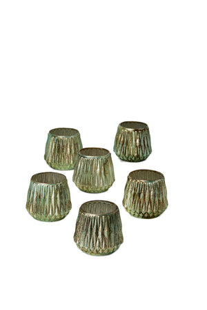 Serene Spaces Living Verdigris Glass Tea Light Holders, Vintage Style Diamond Design, Set of 48