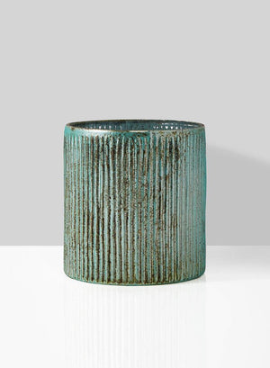 Serene Spaces Living Verdigris Ribbed Glass Container, Antique Style Vase for Wedding, Event Centerpiece, Measures 5” Tall and 4.75” Diameter, Set of 8
