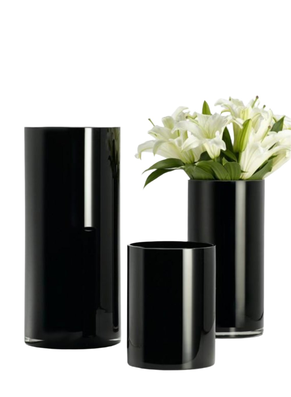 Modern Black Glass Cylinder Vase, In 3 Sizes