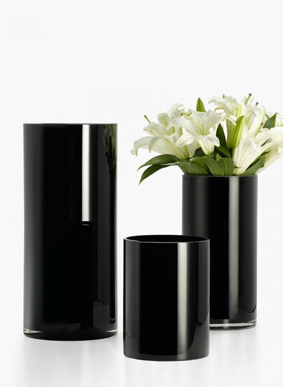 Modern Black Glass Cylinder Vase, In 3 Sizes
