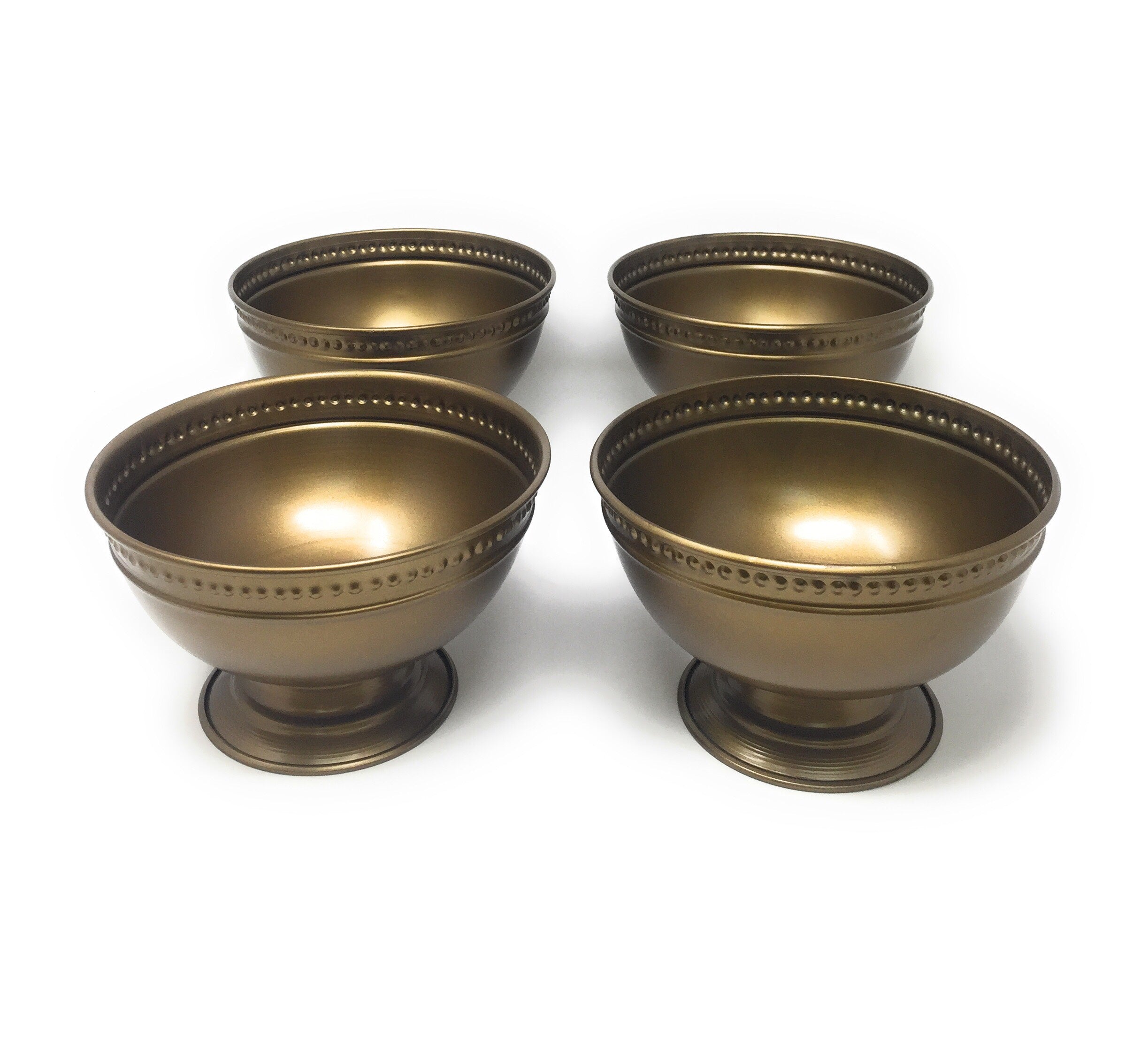 Antique Brass Pedestal Bowl, 6.75" Diameter & 4.5" Tall, Set of 4