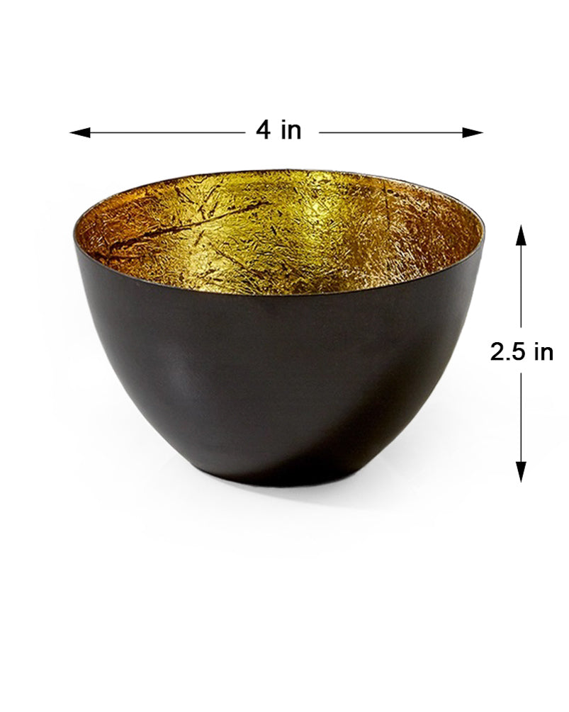 Serene Spaces Living Set of 4 Stylish Black & Gold Bowls, 2.5" Tall & 4" Dia