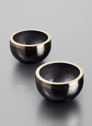 Serene Spaces Living Set of 2/ 24 Bronze Gold Rim Metal Bowls, 3.25" H & 5.25" D