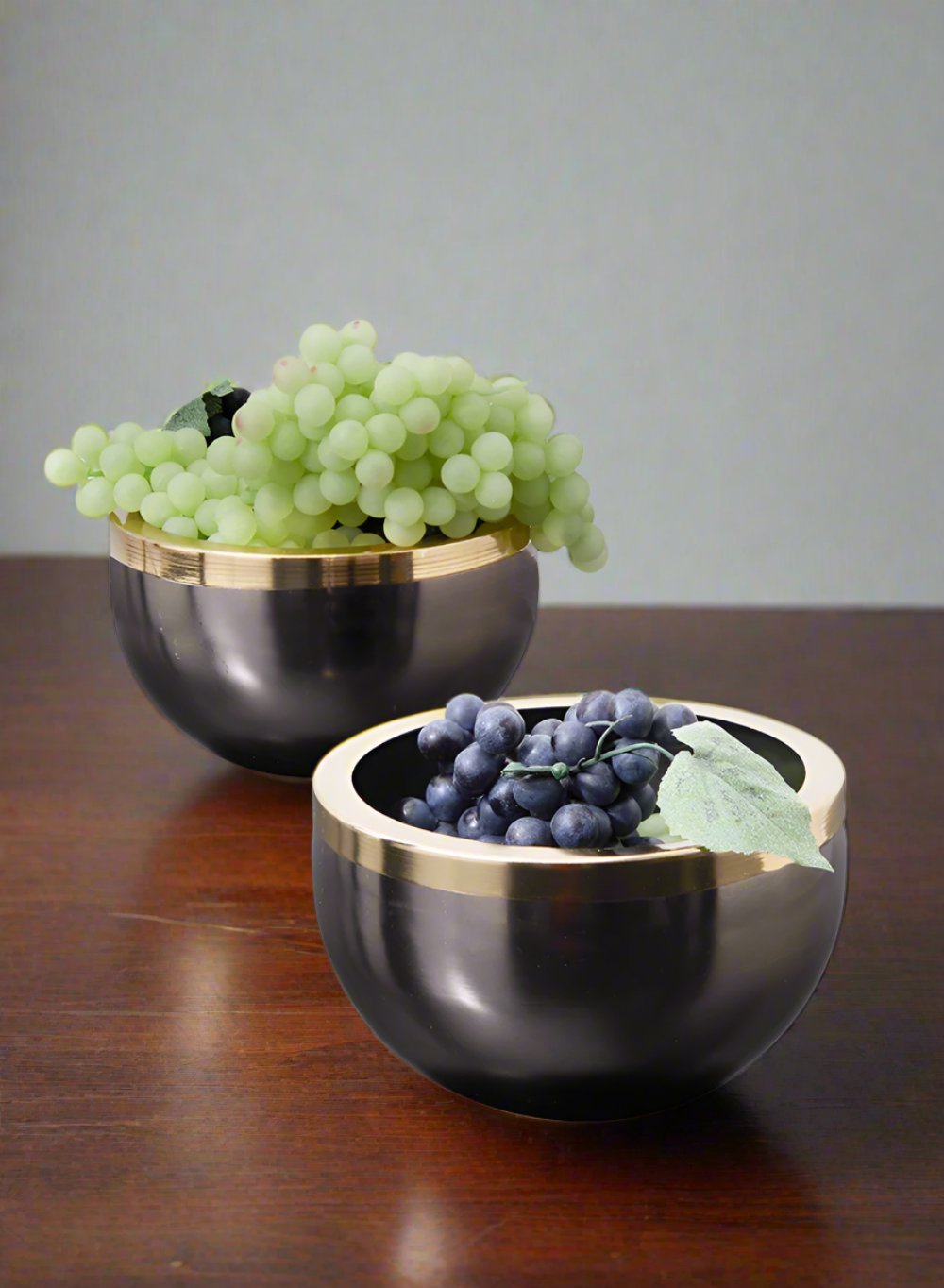 Serene Spaces Living Set of 2/ 24 Bronze Gold Rim Metal Bowls, 3.25" H & 5.25" D