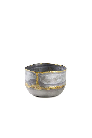 Serene Spaces Living Decorative Zinc Bowl with a Touch of Gold, Modern Accent Piece, Measures 3.25" Tall and 5" Diameter, Set of 4