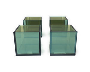 Serene Spaces Living Bluish Green Glass Cube Tea Light Holder, Reflective Mirror Effect, Measures 3" Cube