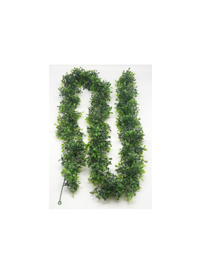 Serene Spaces Living 6’ Artificial Garland – Varying Green Shades of Leaf in Faux Boxwood – Garland with 3” Diameter