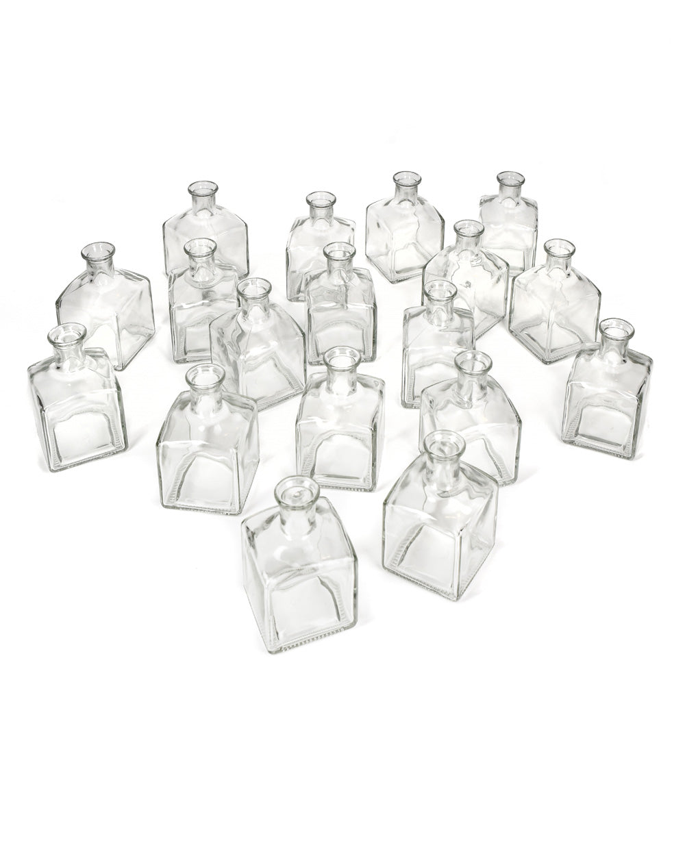 Serene Spaces Living Glass Bottle Bud Vases Set of 36, Vintage Square Bottle Style - Elegant Vases, 4.5" Tall by 2.75" Square