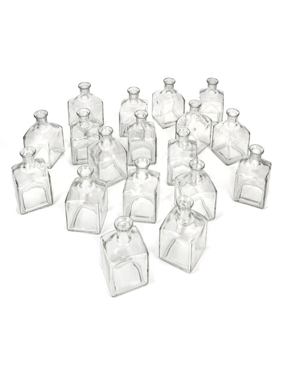 Serene Spaces Living Glass Bottle Bud Vases Set of 6, 36 or 48, Vintage Square Bottle Style - Elegant Vases, 4.5" Tall by 2" Square