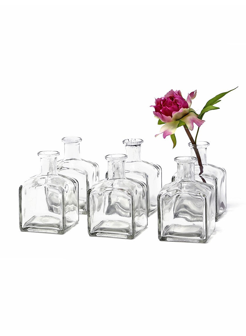 Serene Spaces Living Glass Bottle Bud Vases Set of 36, Vintage Square Bottle Style - Elegant Vases, 4.5" Tall by 2.75" Square