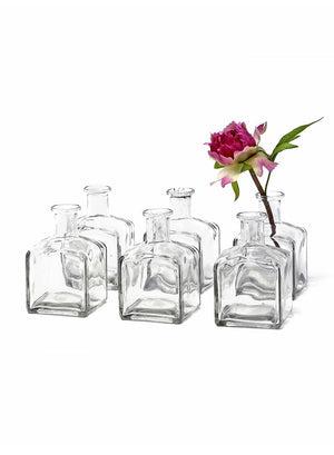 Serene Spaces Living Glass Bottle Bud Vases Set of 6, 36 or 48, Vintage Square Bottle Style - Elegant Vases, 4.5" Tall by 2" Square
