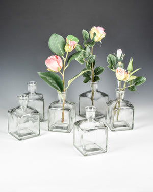 Serene Spaces Living Glass Bottle Bud Vases Set of 36, Vintage Square Bottle Style - Elegant Vases, 4.5" Tall by 2.75" Square