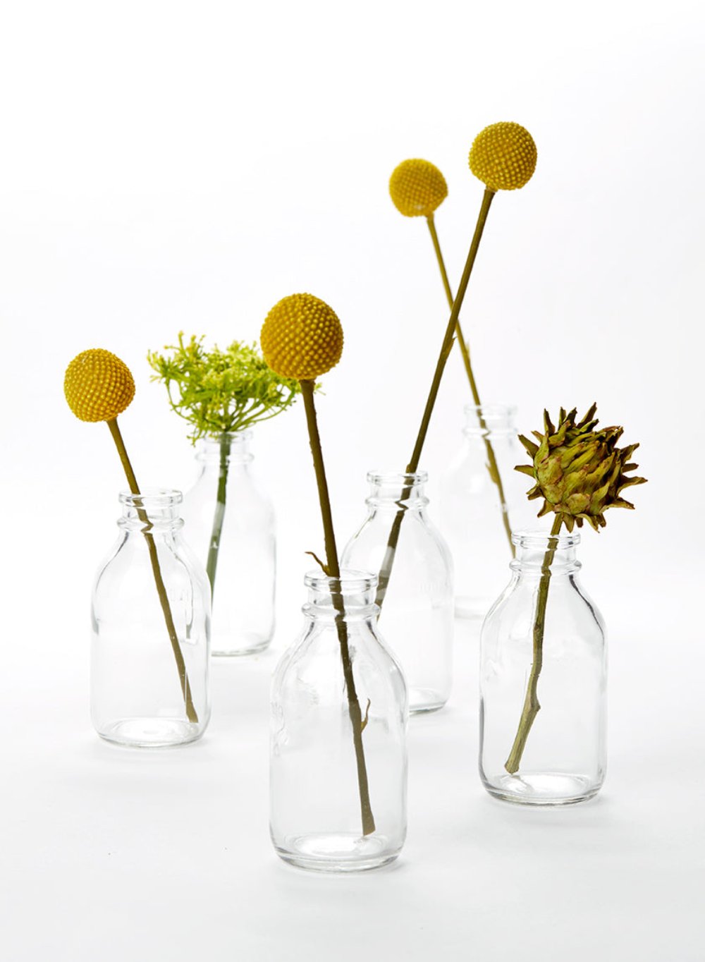 Glass Milk Bottle Bud Vases, 2" Diameter & 4.25" Tall, Set of 6 & 48